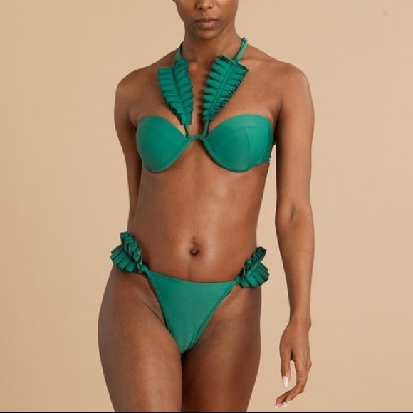 New Andrea Iyamah M L New RARE HTF Green Ruffled High Cut Mulan Bikini Swimsuit - Picture 9 of 16